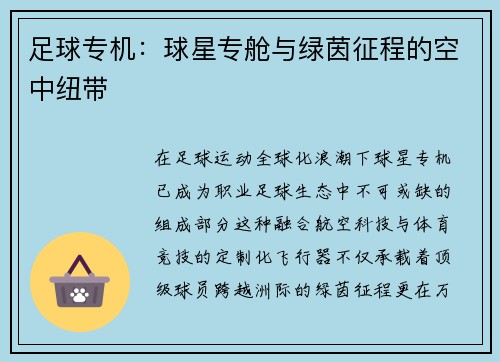 足球专机：球星专舱与绿茵征程的空中纽带