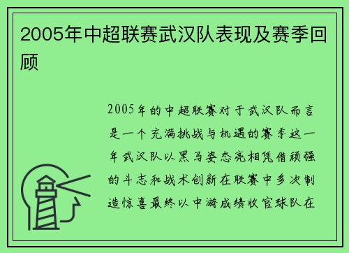 2005年中超联赛武汉队表现及赛季回顾