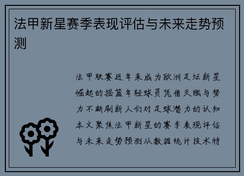 法甲新星赛季表现评估与未来走势预测